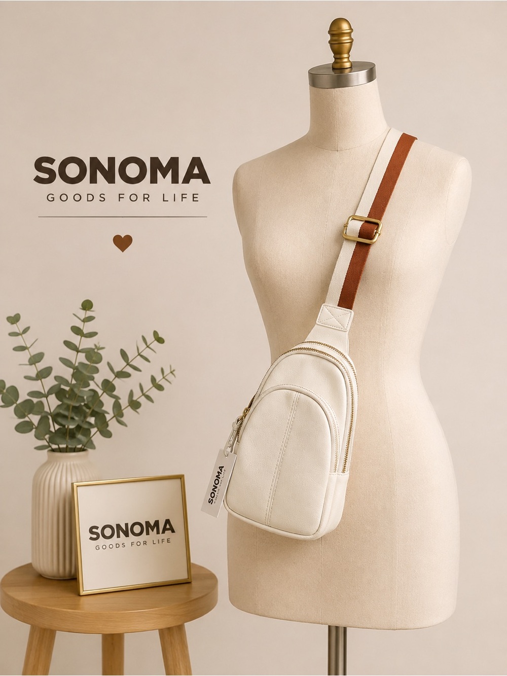 Sonoma Cream Crossbody Sling with Brown Accent Strap